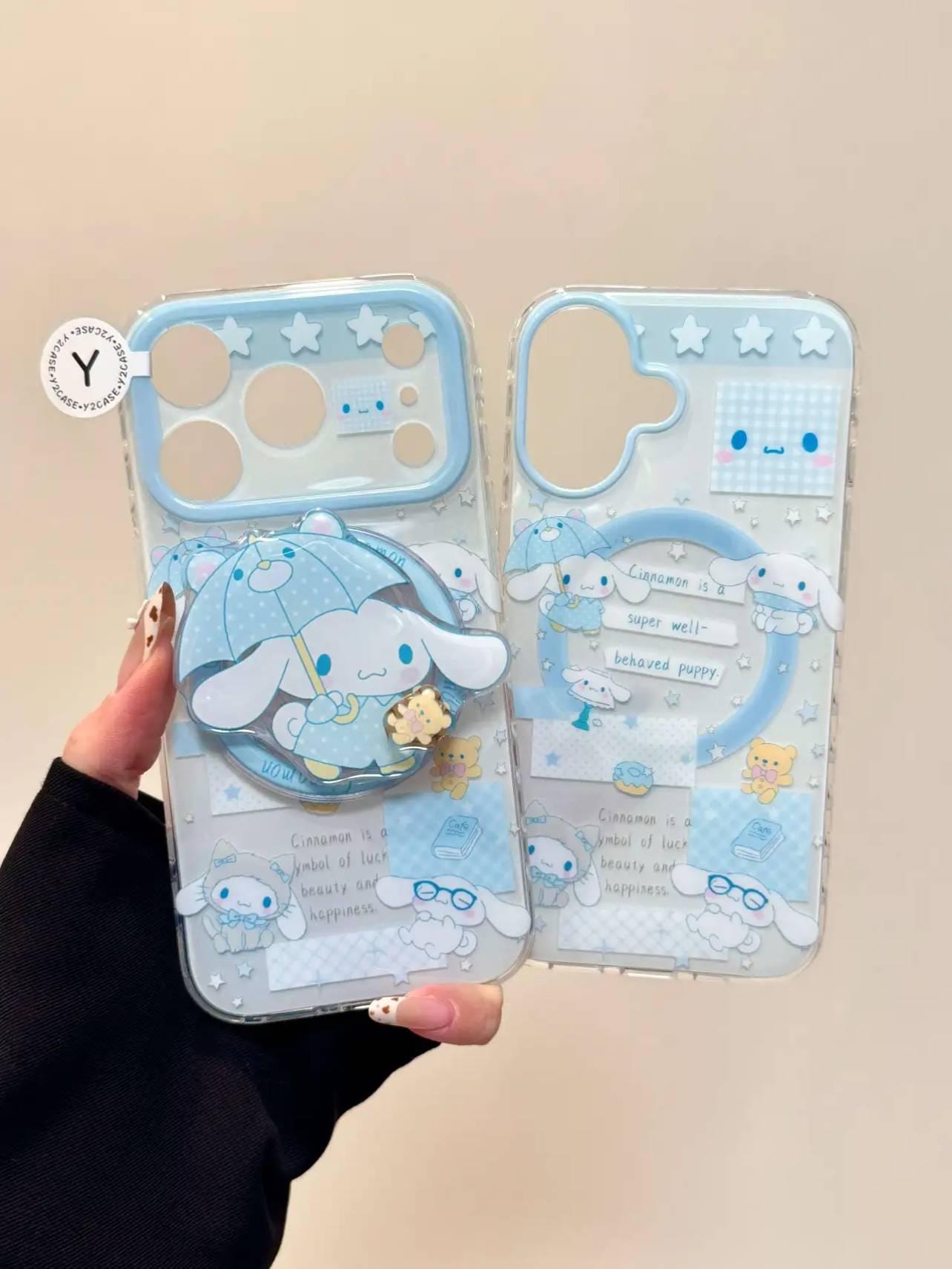 Blue Cinnamoroll Case with Liquid Shaker Grip & Charm, Cute Puppy Cover iPhone 17 16 15 14 Pro Max, Kawaii Pastel Umbrella Gift
