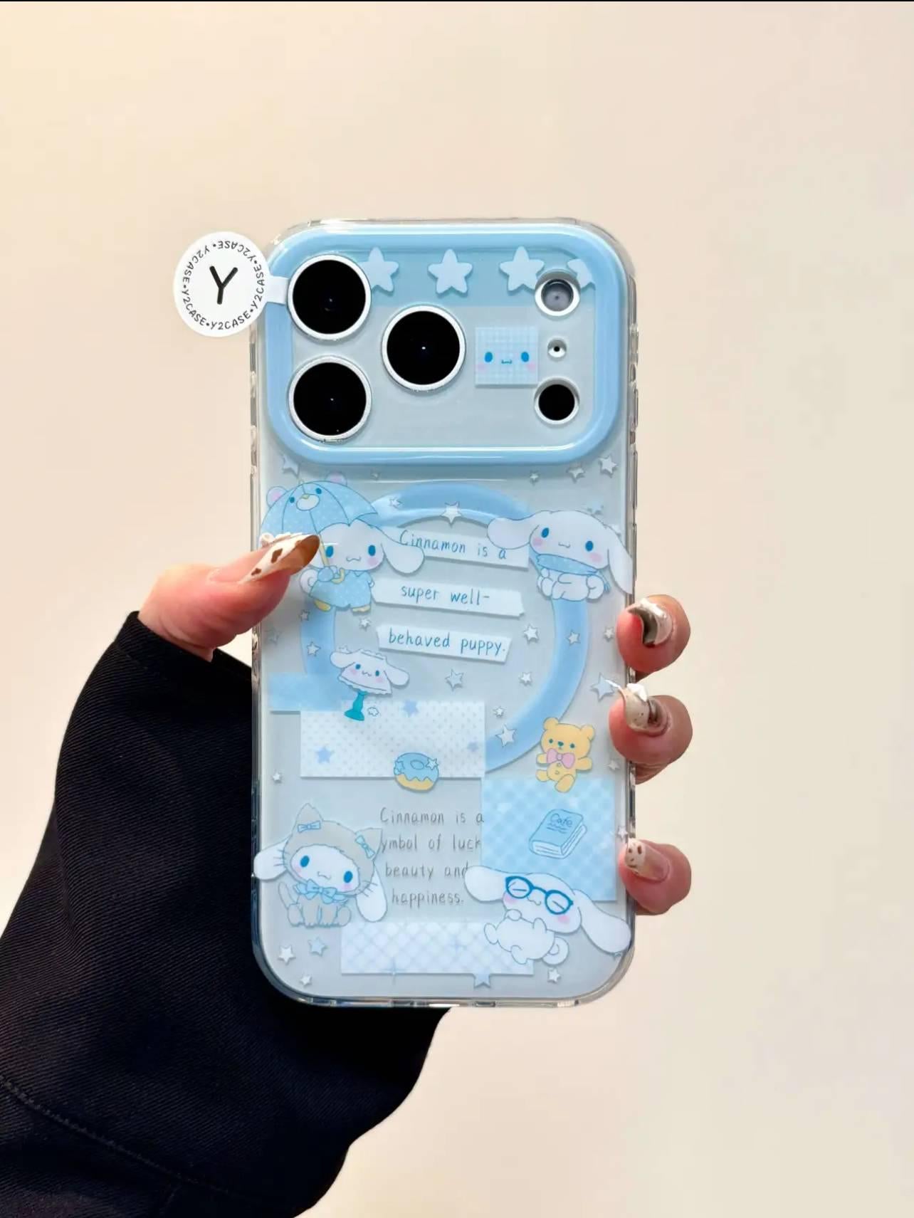 Blue Cinnamoroll Case with Liquid Shaker Grip & Charm, Cute Puppy Cover iPhone 17 16 15 14 Pro Max, Kawaii Pastel Umbrella Gift