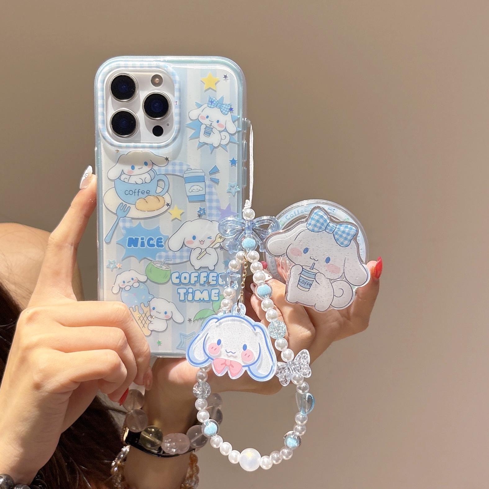 Cinnamoroll MagSafe Case iPhone 17 16 15 14 Pro Max Blue Gingham Cover Magnetic Grip Pearl Charm Kawaii Sanrio Anime Gift for Her