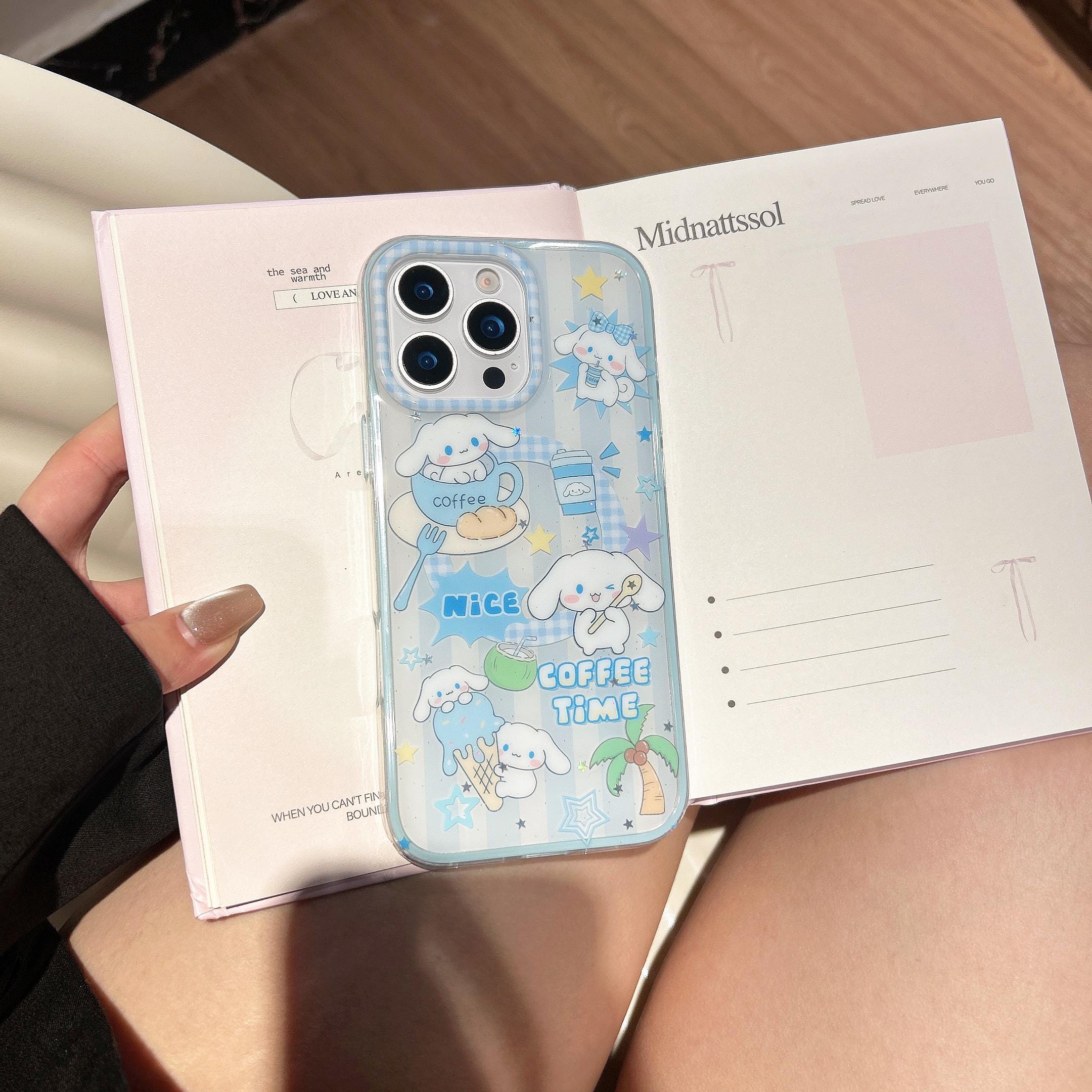 Cinnamoroll MagSafe Case iPhone 17 16 15 14 Pro Max Blue Gingham Cover Magnetic Grip Pearl Charm Kawaii Sanrio Anime Gift for Her