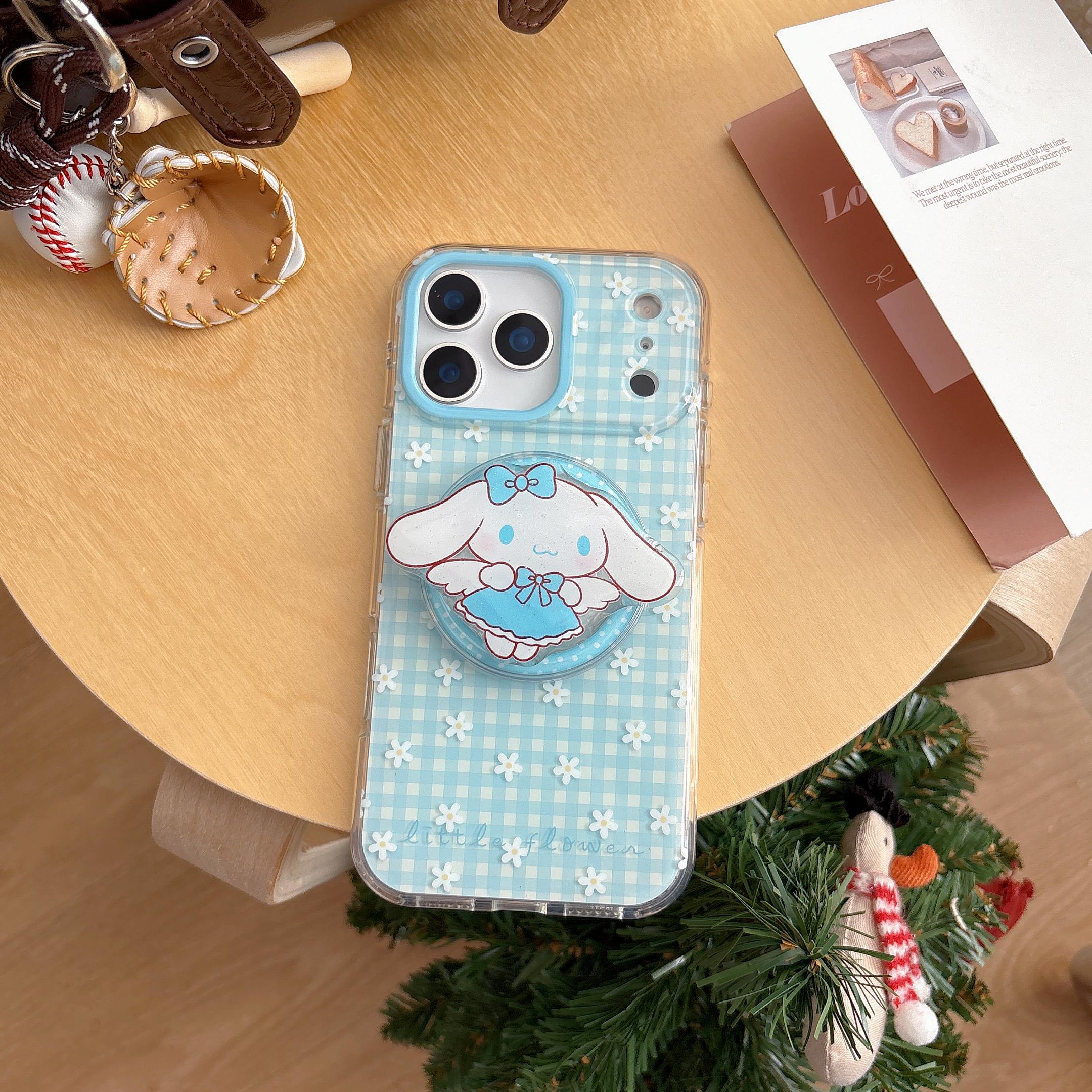 Cinnamoroll Angel MagSafe Case iPhone 17 16 15 14 Pro Max Blue Gingham Cover Cute Sanrio Flower Grip Pearl Charm Kawaii Coquette Gift