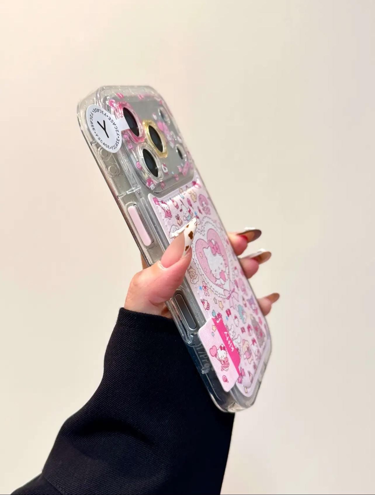 Hello Kitty Christmas Wallet Case with Charm, Pink Holiday Card Holder Cover iPhone 17 16 15 14 Pro Max, Cute Kawaii Sanrio Winter Gift