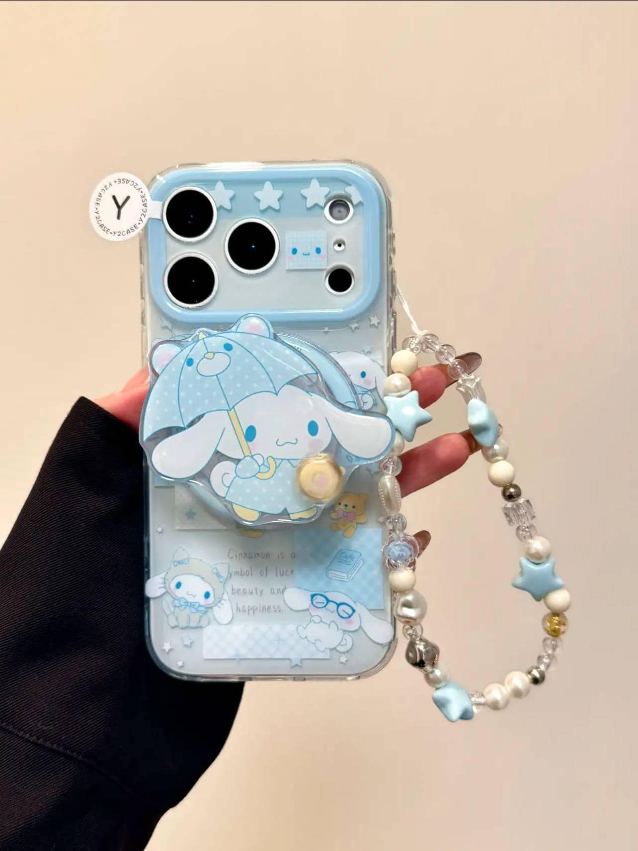 Blue Cinnamoroll Case with Liquid Shaker Grip & Charm, Cute Puppy Cover iPhone 17 16 15 14 Pro Max, Kawaii Pastel Umbrella Gift
