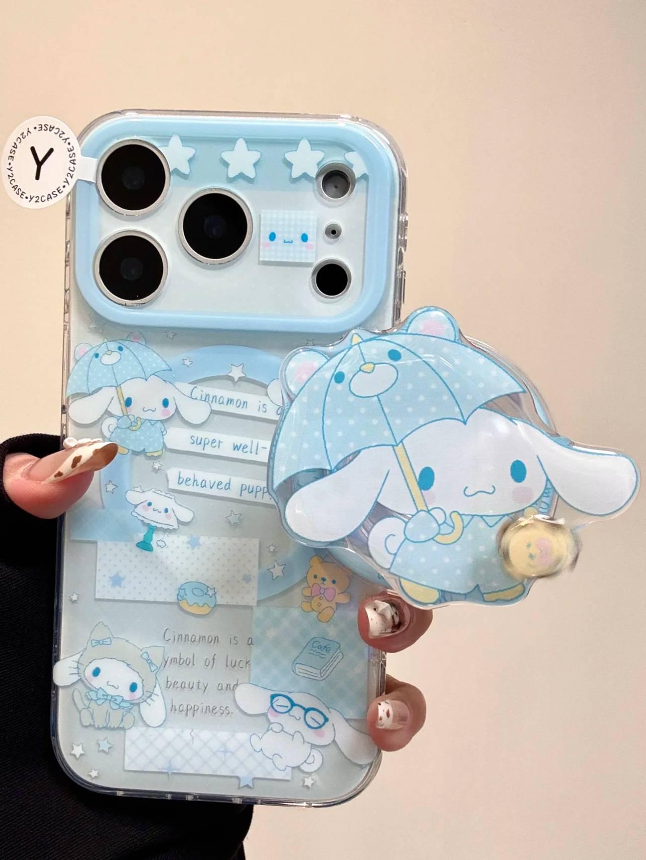 Blue Cinnamoroll Case with Liquid Shaker Grip & Charm, Cute Puppy Cover iPhone 17 16 15 14 Pro Max, Kawaii Pastel Umbrella Gift