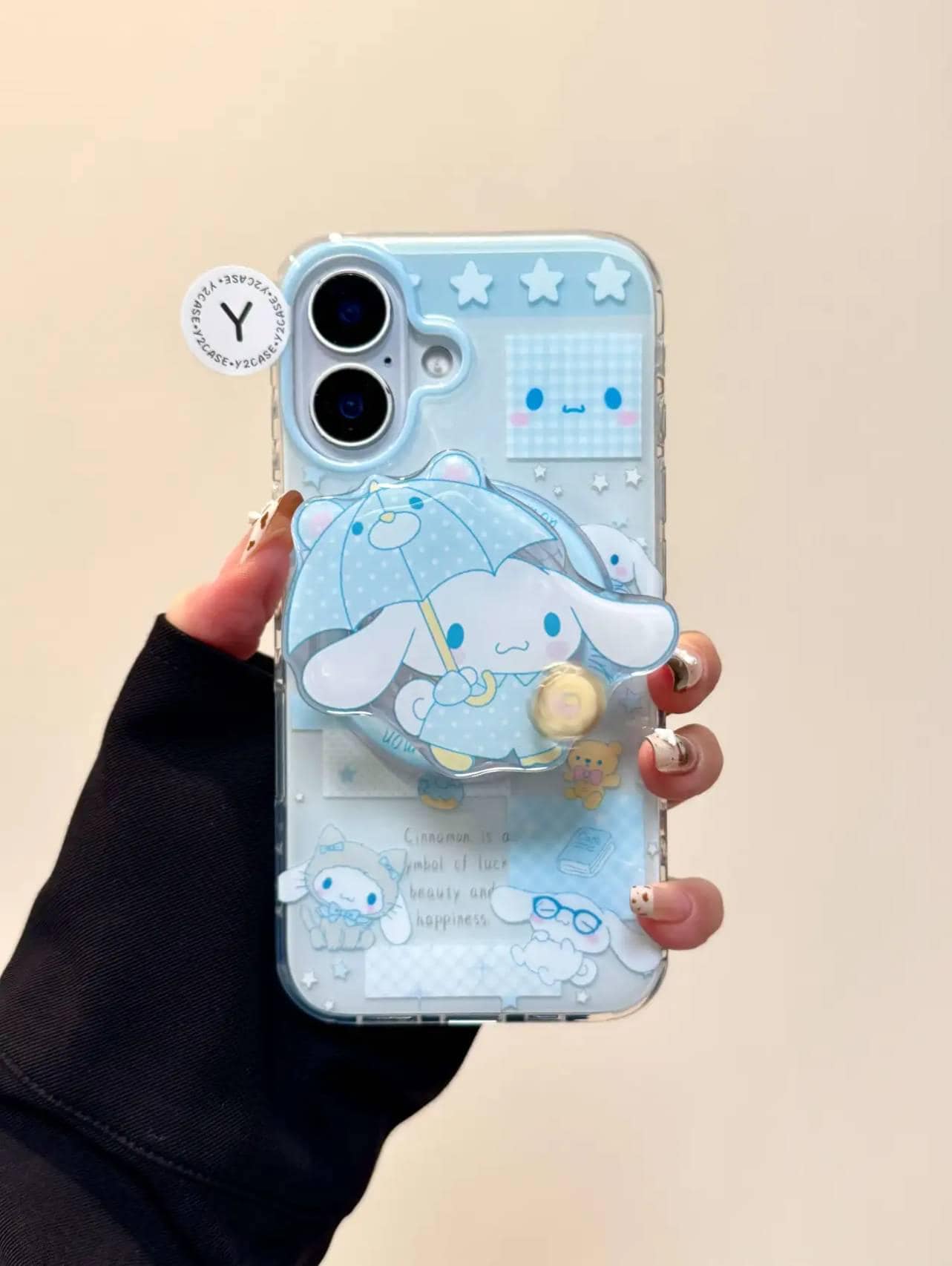 Blue Cinnamoroll Case with Liquid Shaker Grip & Charm, Cute Puppy Cover iPhone 17 16 15 14 Pro Max, Kawaii Pastel Umbrella Gift