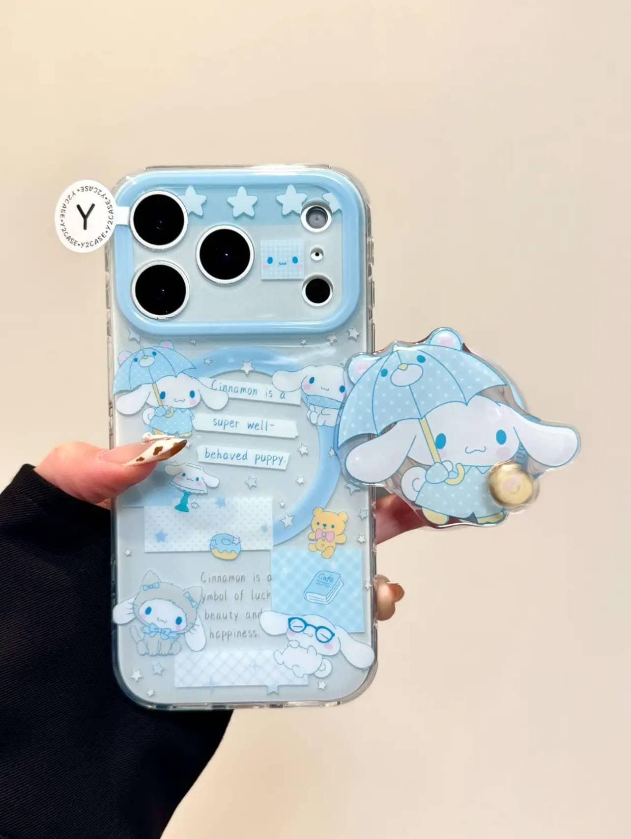 Blue Cinnamoroll Case with Liquid Shaker Grip & Charm, Cute Puppy Cover iPhone 17 16 15 14 Pro Max, Kawaii Pastel Umbrella Gift