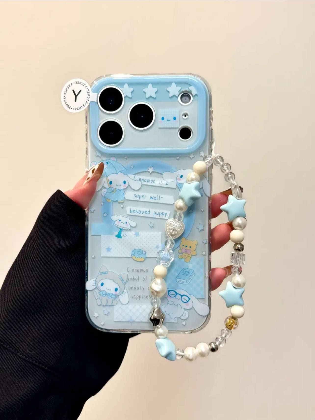 Blue Cinnamoroll Case with Liquid Shaker Grip & Charm, Cute Puppy Cover iPhone 17 16 15 14 Pro Max, Kawaii Pastel Umbrella Gift