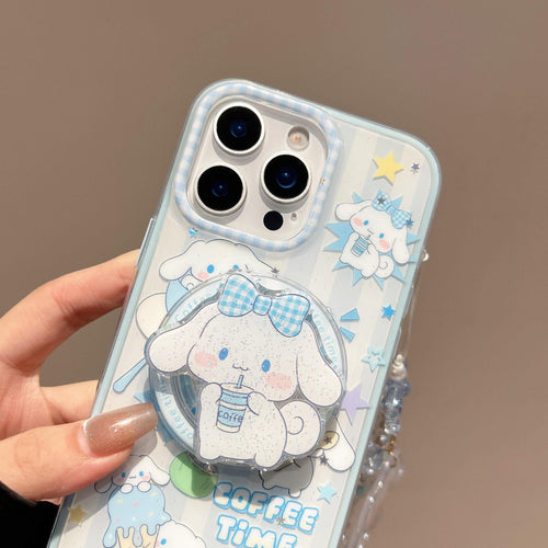 Cinnamoroll MagSafe Case iPhone 17 16 15 14 Pro Max Blue Gingham Cover Magnetic Grip Pearl Charm Kawaii Sanrio Anime Gift for Her