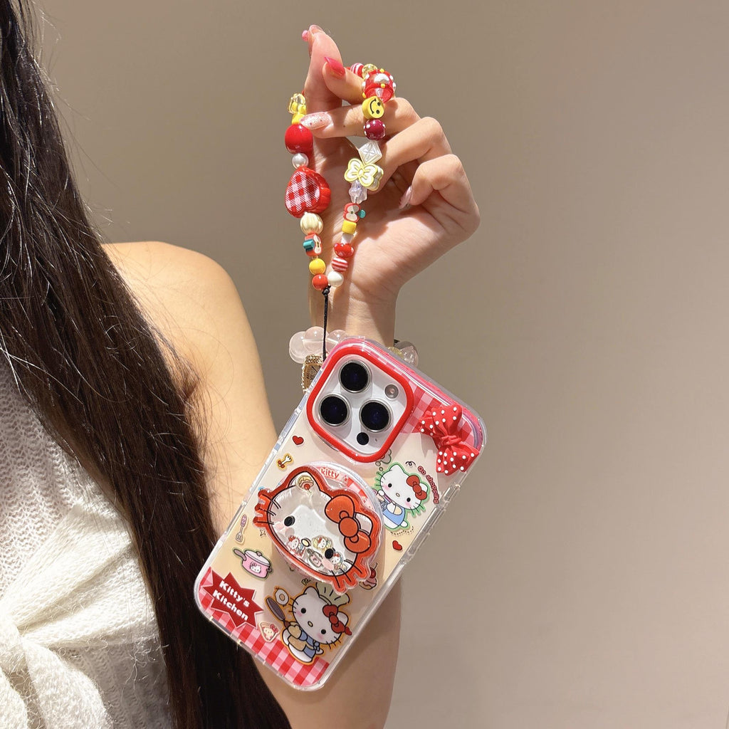 Hello Kitty Kitchen MagSafe Case iPhone 17 16 15 14 Pro Max Red Gingham Cover Magnetic Shaker Grip Beaded Charm Cute Sanrio Gift for Her