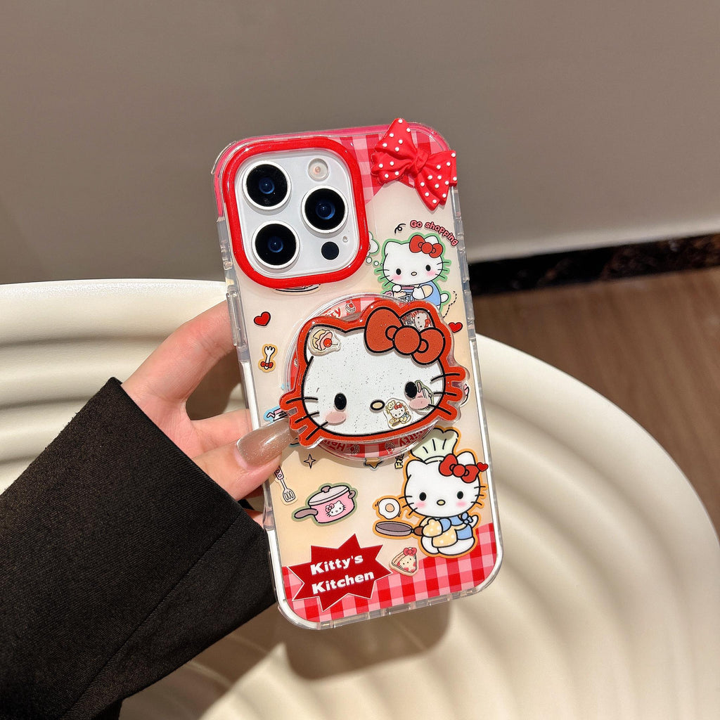 Hello Kitty Kitchen MagSafe Case iPhone 17 16 15 14 Pro Max Red Gingham Cover Magnetic Shaker Grip Beaded Charm Cute Sanrio Gift for Her