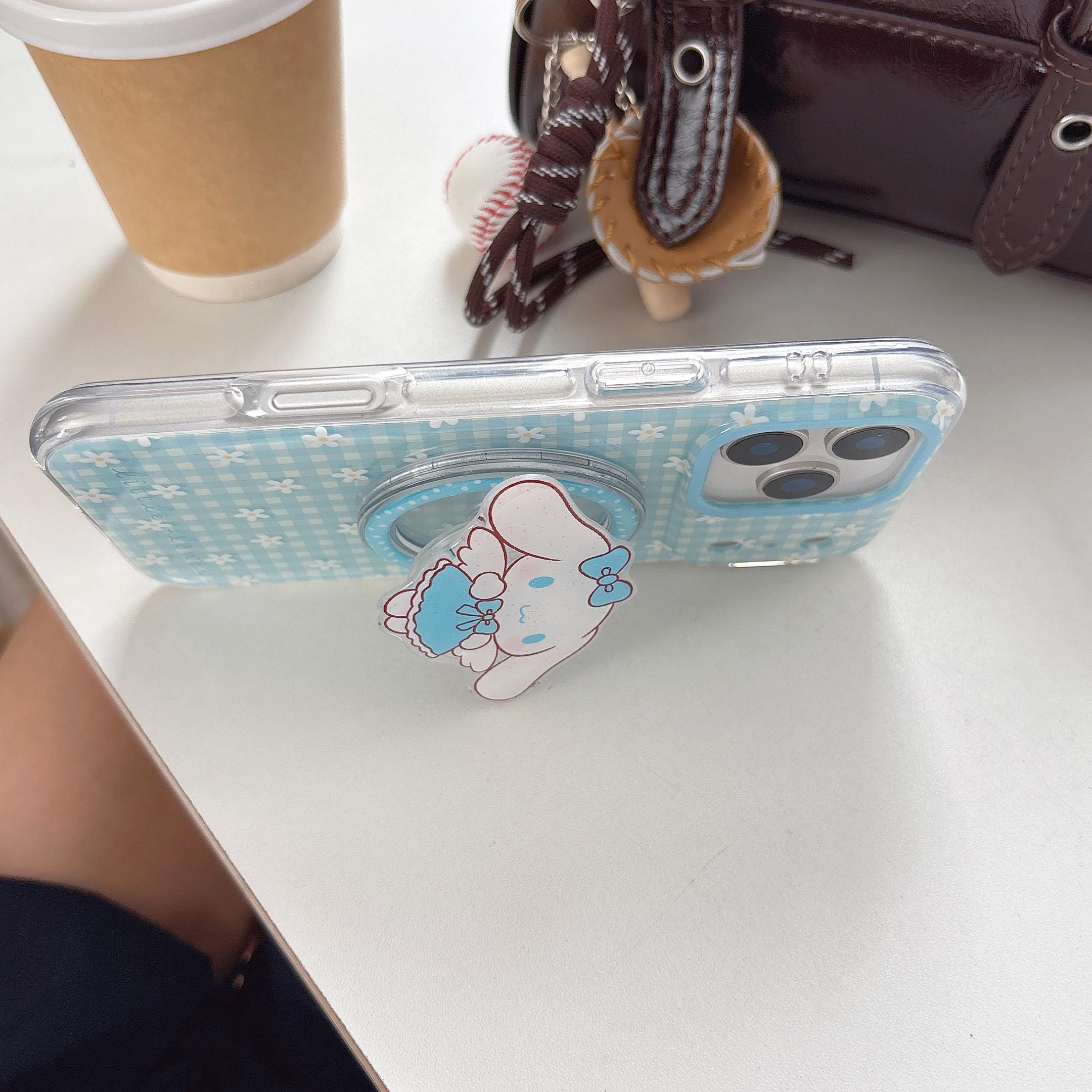 Cinnamoroll Angel MagSafe Case iPhone 17 16 15 14 Pro Max Blue Gingham Cover Cute Sanrio Flower Grip Pearl Charm Kawaii Coquette Gift