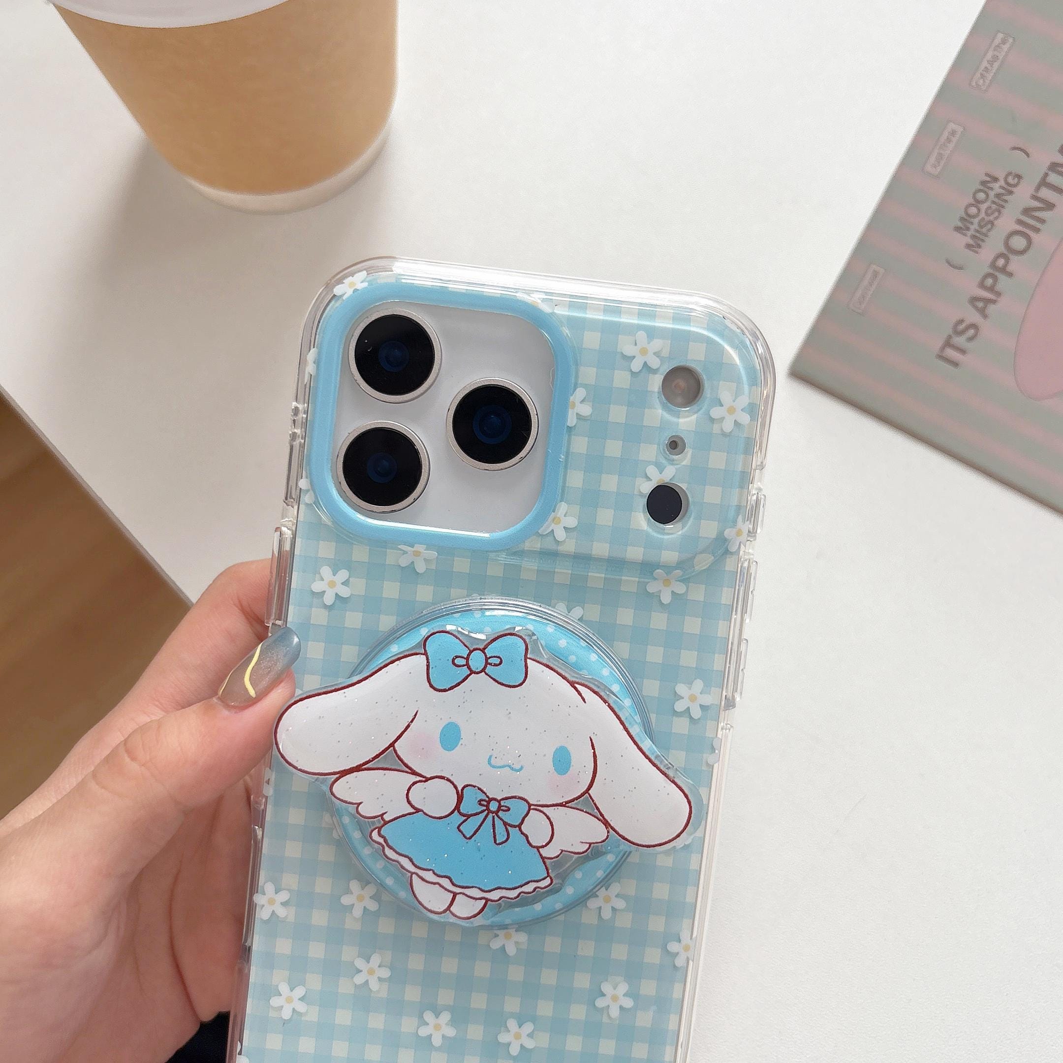 Cinnamoroll Angel MagSafe Case iPhone 17 16 15 14 Pro Max Blue Gingham Cover Cute Sanrio Flower Grip Pearl Charm Kawaii Coquette Gift