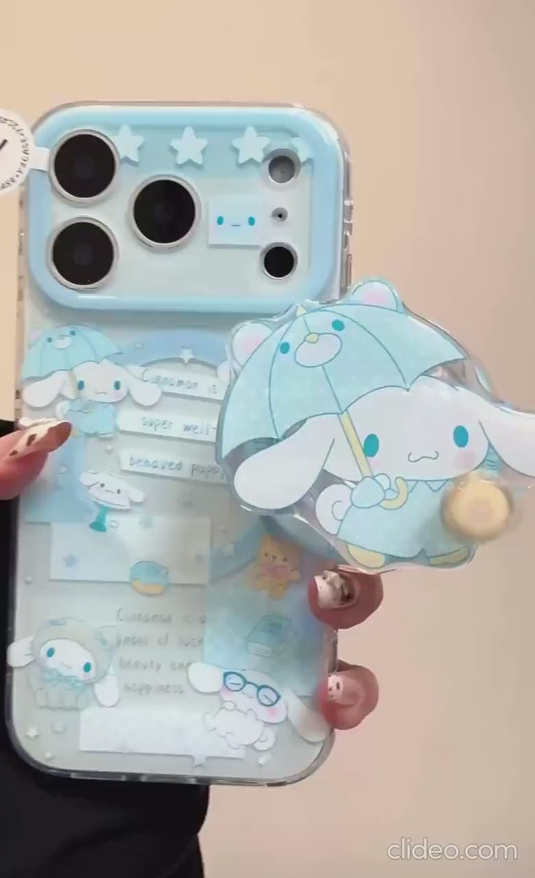 Blue Cinnamoroll Case with Liquid Shaker Grip & Charm, Cute Puppy Cover iPhone 17 16 15 14 Pro Max, Kawaii Pastel Umbrella Gift