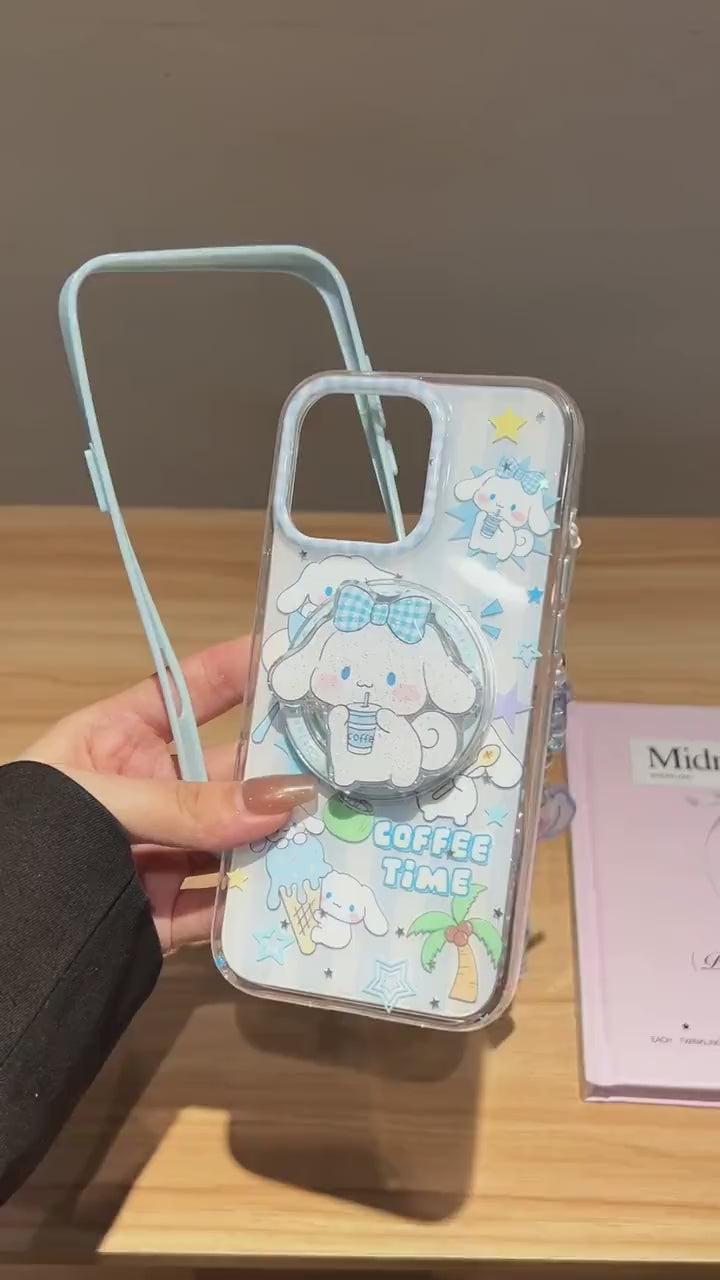 Cinnamoroll MagSafe Case iPhone 17 16 15 14 Pro Max Blue Gingham Cover Magnetic Grip Pearl Charm Kawaii Sanrio Anime Gift for Her